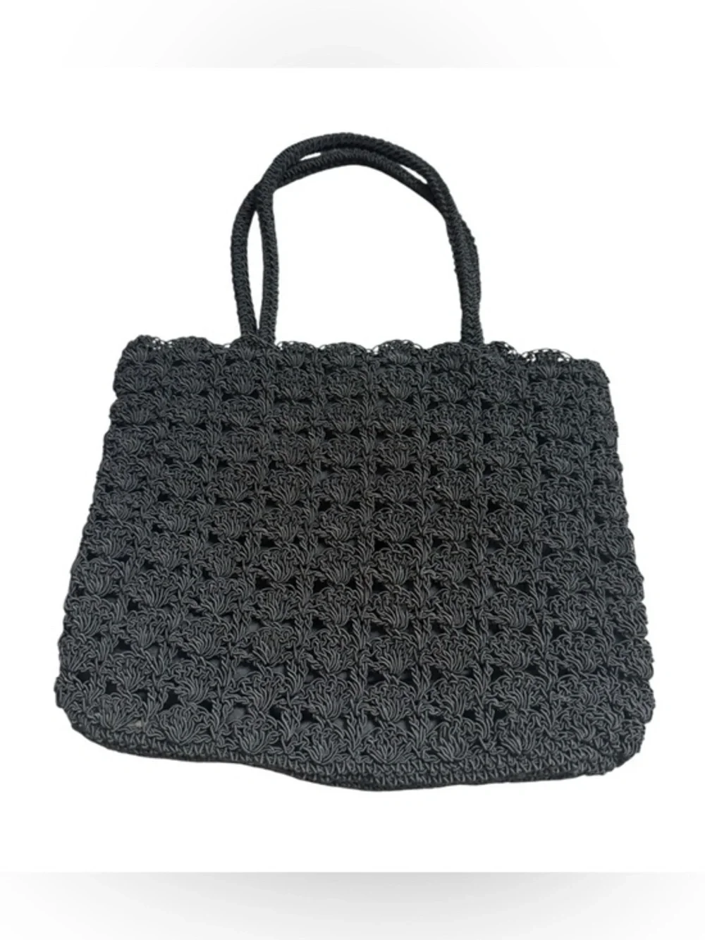Arabella Vintage Black Beaded Crochet Cord Tote Bag Boho Glam Evening‎ Small